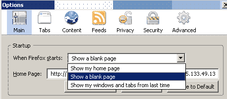 Firefox Options window